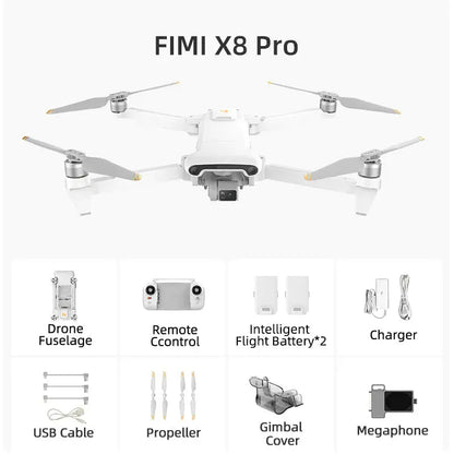 FIMI X8 PRO 4K Drone 3-Axis Gimbal GPS 15KM 1/1.3-inch CMOS Tri-Directional Obstacle Avoidance Quadcopter RTF