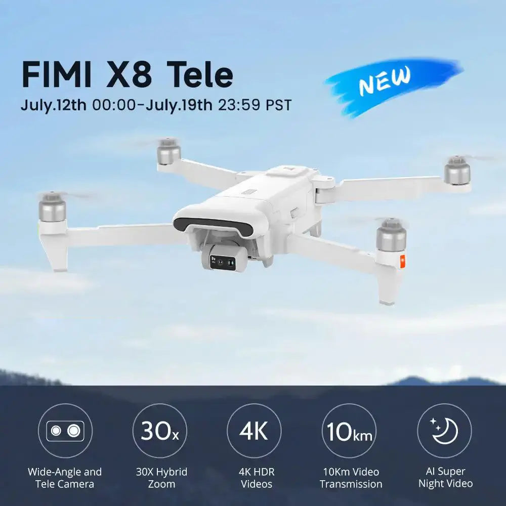 FIMI X8 TELE 4K Drone 3-Axis Gimbal HDR 48MP 30x Camera GPS 10KM Professional Aerial Photography Quadcopter RTF