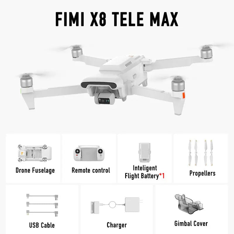 FIMI X8 TELE MAX 4K Drone 3-Axis Gimbal HDR 48MP 30x Camera GPS 15KM Professional Aerial Photography Quadcopter RTF