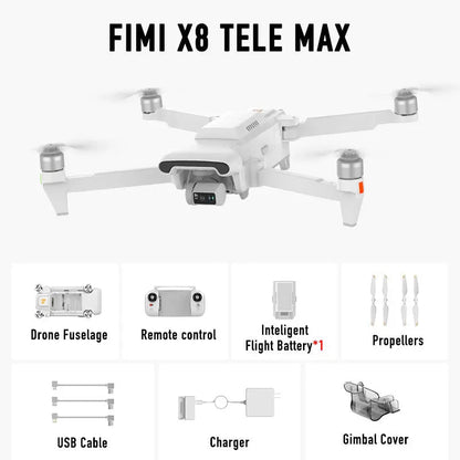 FIMI X8 TELE MAX 4K Drone 3-Axis Gimbal HDR 48MP 30x Camera GPS 15KM Professional Aerial Photography Quadcopter RTF