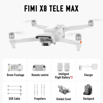 FIMI X8 TELE MAX 4K Drone 3-Axis Gimbal HDR 48MP 30x Camera GPS 15KM Professional Aerial Photography Quadcopter RTF