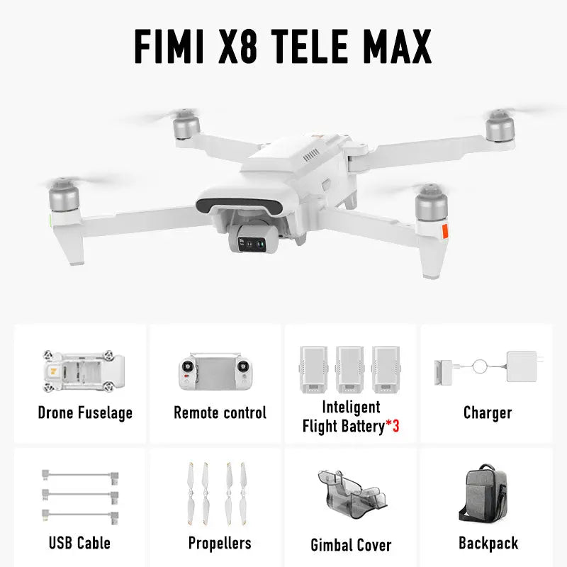 FIMI X8 TELE MAX 4K Drone 3-Axis Gimbal HDR 48MP 30x Camera GPS 15KM Professional Aerial Photography Quadcopter RTF