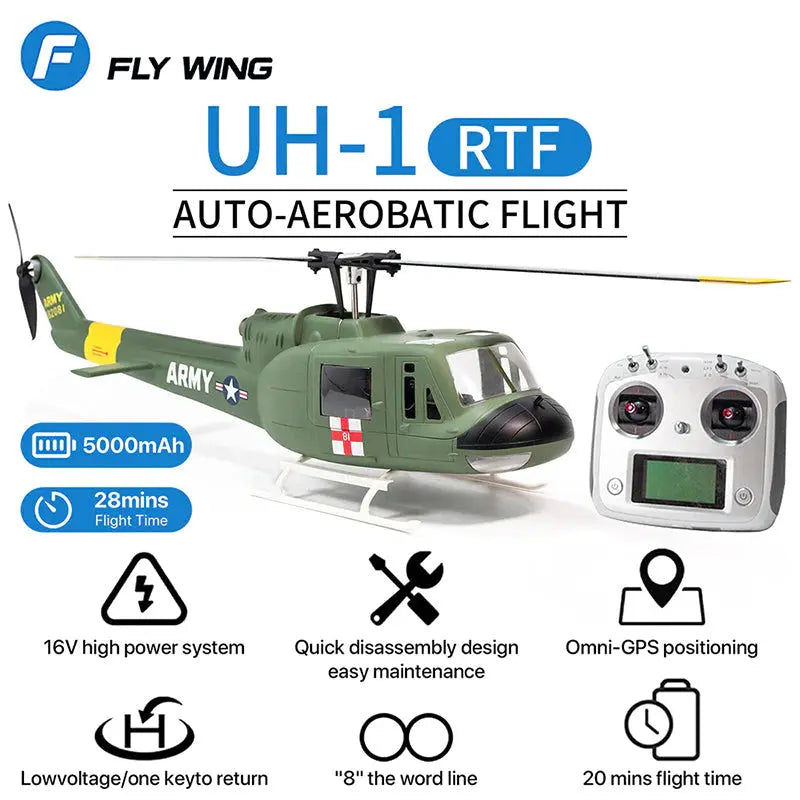 FLYWING UH-1 V3 470 Scale 6CH Brushless GPS Altitude Hold H1 Flight Controller RC Helicopter PNP/RTF