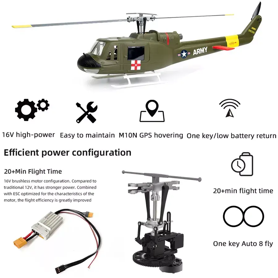 FLYWING UH-1 Huey V4 450L Scale 6CH Brushless GPS Altitude Hold H1 Flight Controller RC Helicopter PNP/RTF