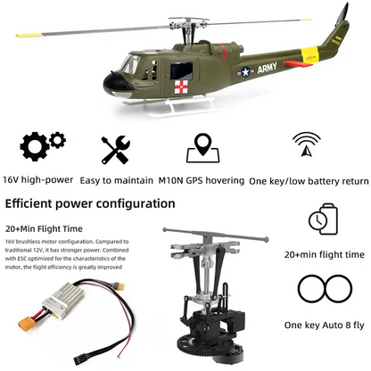 FLYWING UH-1 Huey V4 450L Scale 6CH Brushless GPS Altitude Hold H1 Flight Controller RC Helicopter PNP/RTF