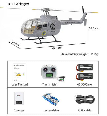 FLYWING BO-105 450L Scale 6CH Brushless GPS Altitude Hold H1 Flight Controller RC Helicopter PNP/RTF