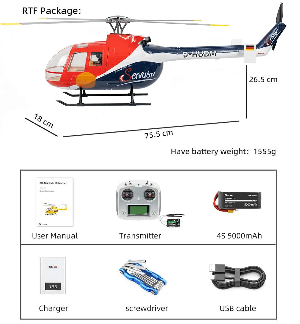 FLYWING BO-105 450L Scale 6CH Brushless GPS Altitude Hold H1 Flight Controller RC Helicopter PNP/RTF
