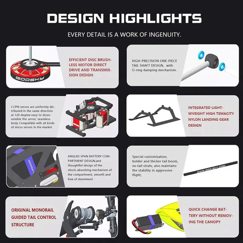 GooSky RS4 Venom Kit Version 6CH 3D Direct Drive Brushless Motor 400 Class Flybarless RC Helicopter