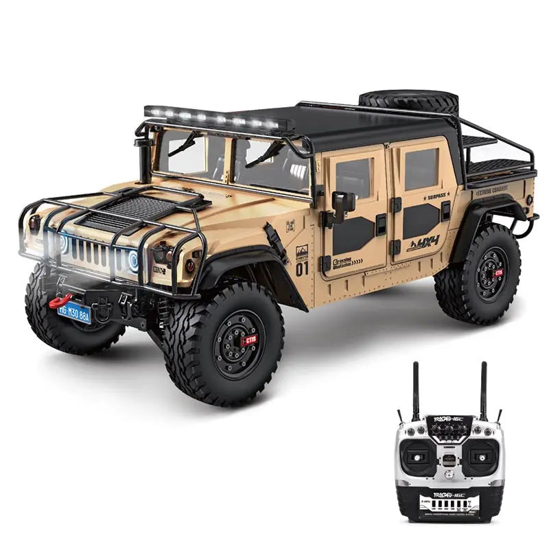 HG P415A 1/10 Scale 4WD US Hummer H1 Military Truck Metal Simulation RC Car Upgraded LED Light Sound RTR