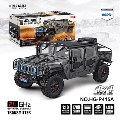 HG P415A 1/10 Scale 4WD US Hummer H1 Military Truck Metal Simulation RC Car Upgraded LED Light Sound RTR