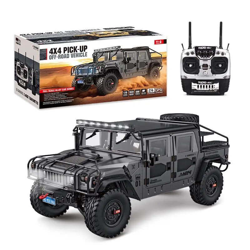 HG P415A 1/10 Scale 4WD US Hummer H1 Military Truck Metal Simulation RC Car Upgraded LED Light Sound RTR