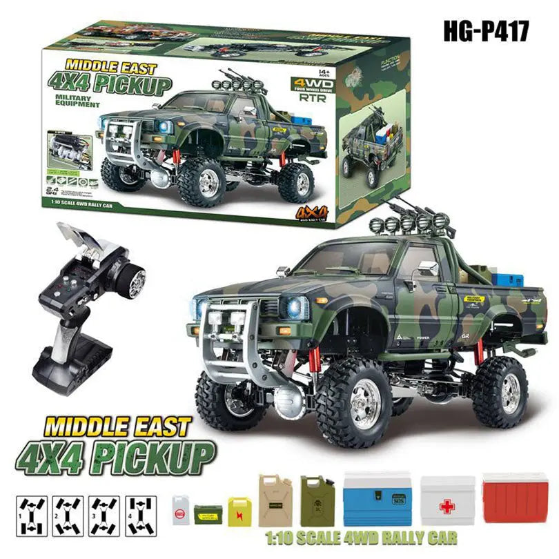 HG P417 1/10 Scale 2.4G 4WD Middle East Pickup Truck RC Rock Crawler Off-Road Climbing Car LED Light RTR
