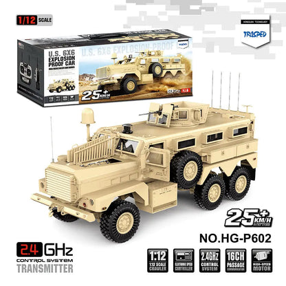 HG P602 US Military Cougar 6x6 MRAP 1/12 Scale 2.4G 16CH RC Truck Upgraded LED Light Sound RTR