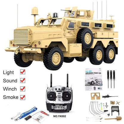 HG P602 US Military Cougar 6x6 MRAP 1/12 Scale 2.4G 16CH RC Truck Upgraded LED Light Sound RTR