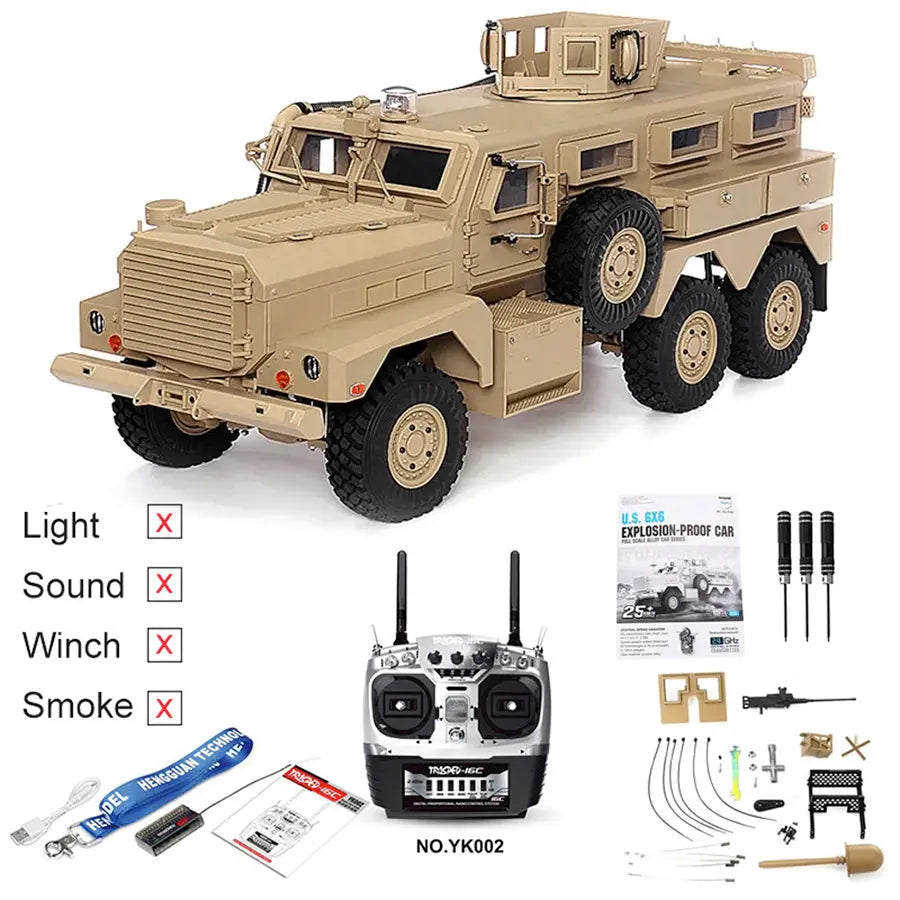 HG P602 US Military Cougar 6x6 MRAP 1/12 Scale 2.4G 16CH RC Truck Upgraded LED Light Sound RTR