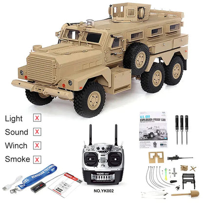 HG P602 US Military Cougar 6x6 MRAP 1/12 Scale 2.4G 16CH RC Truck Upgraded LED Light Sound RTR