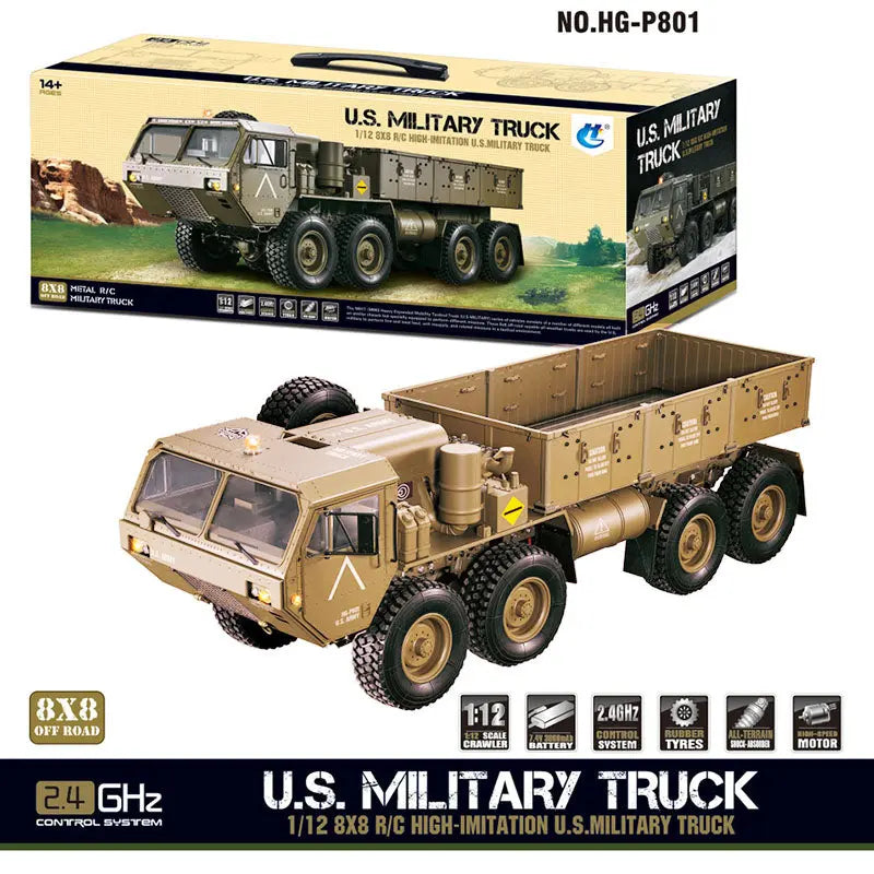 HG P801/P802 1/12 Scale 8x8 M983 US Army Military RC Truck 2.4G LED Light Sound 5KG Load Capacity RTR