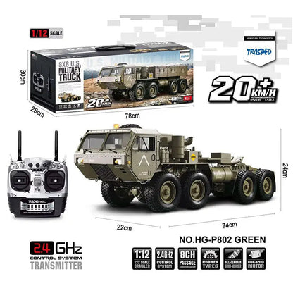 HG P801/P802 1/12 Scale 8x8 M983 US Army Military RC Truck 2.4G LED Light Sound 5KG Load Capacity RTR