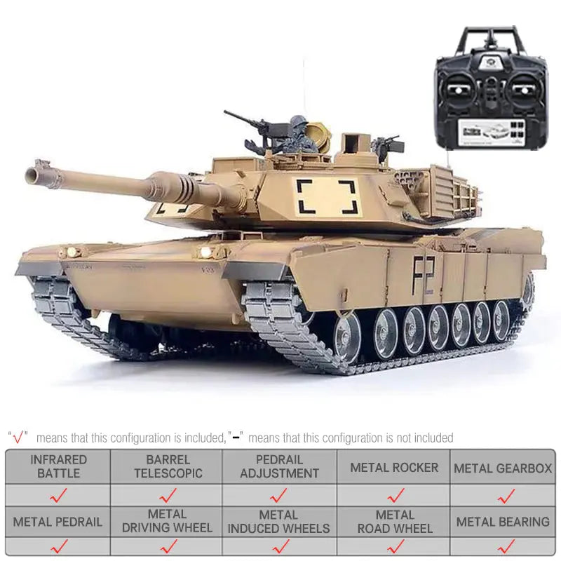 Heng Long 3918-1 US Abrams M1A2 1/16 Scale 2.4G Upgraded Metal RC Battle Tank RTR