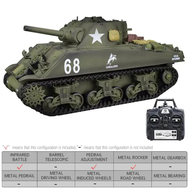 Heng Long 3898-1 US Sherman M4A3 1/16 Scale 2.4G Upgraded Metal RC Battle Tank RTR