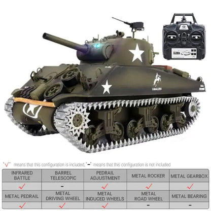 Heng Long 3898-1 US Sherman M4A3 1/16 Scale 2.4G Upgraded Metal RC Battle Tank RTR