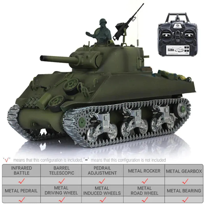 Heng Long 3898-1 US Sherman M4A3 1/16 Scale 2.4G Upgraded Metal RC Battle Tank RTR