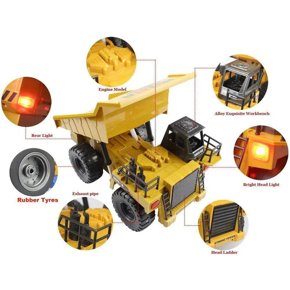 Huina 1540 1/18 Scale 2.4G 6CH Alloy Dump Truck RC Excavator Construction Car Toy