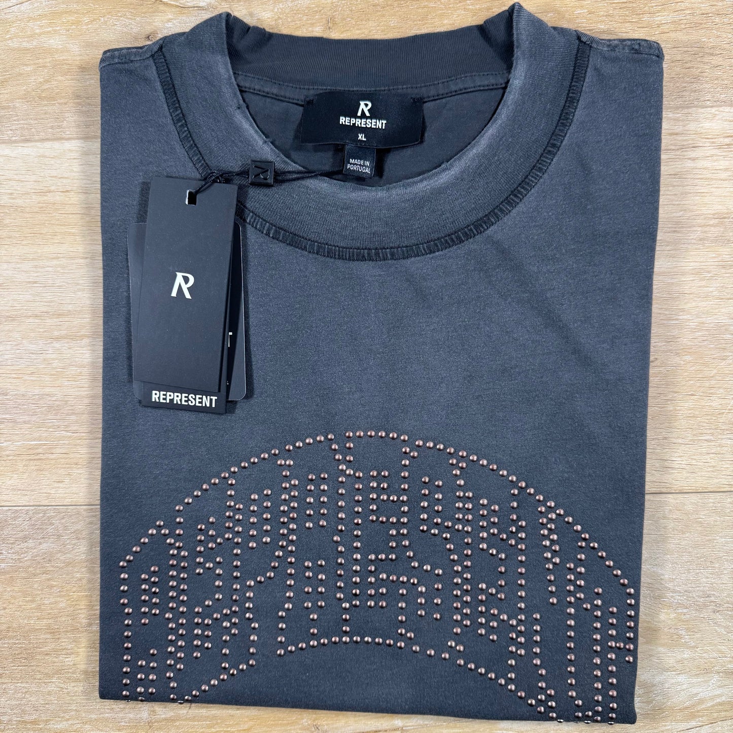 Represent Embellished T-Shirt in Stained Black