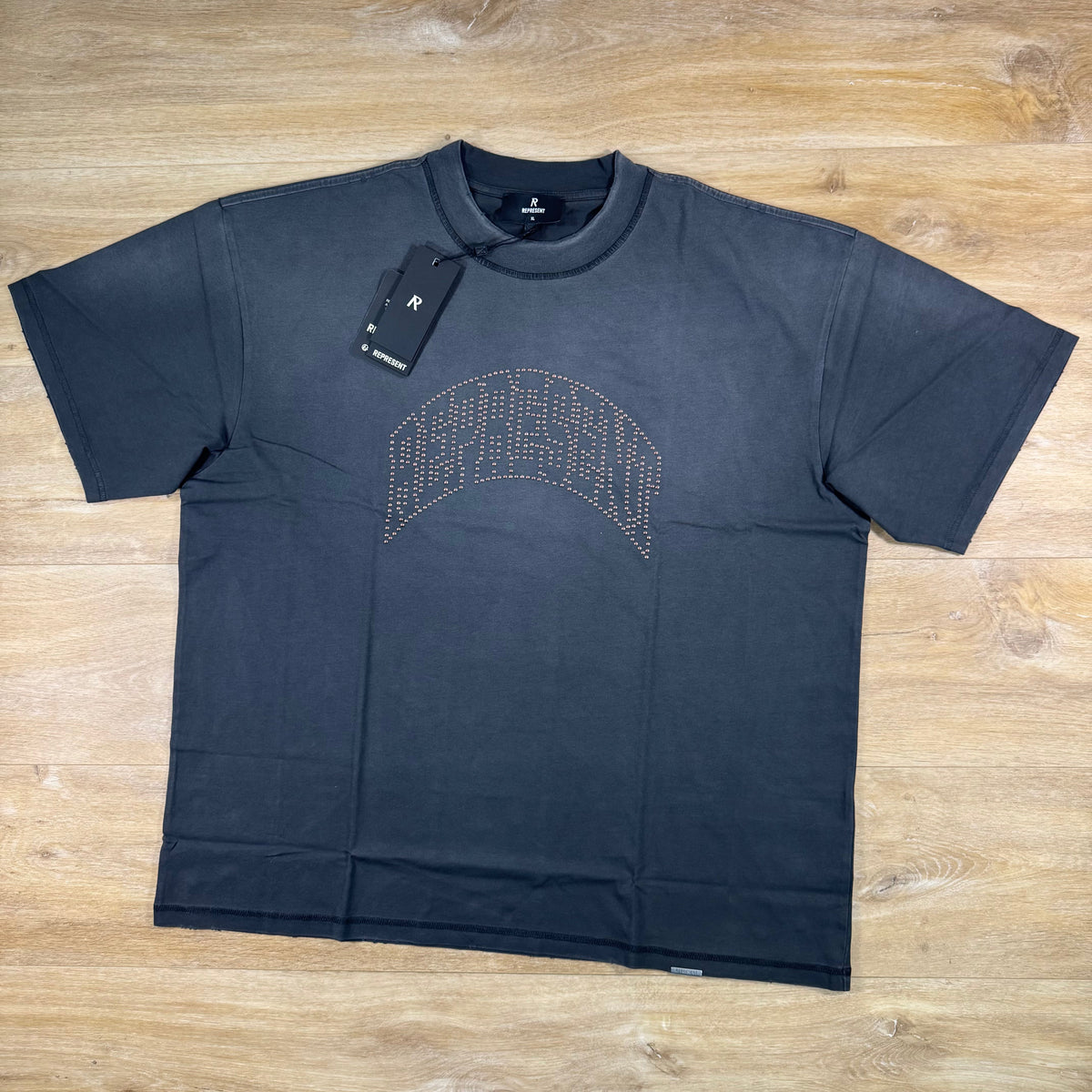 Represent Embellished T-Shirt in Stained Black