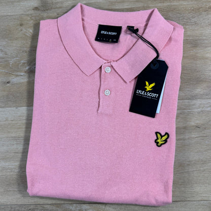 Lyle & Scott Cotton Knitted Polo Shirt in Pink Grapefruit