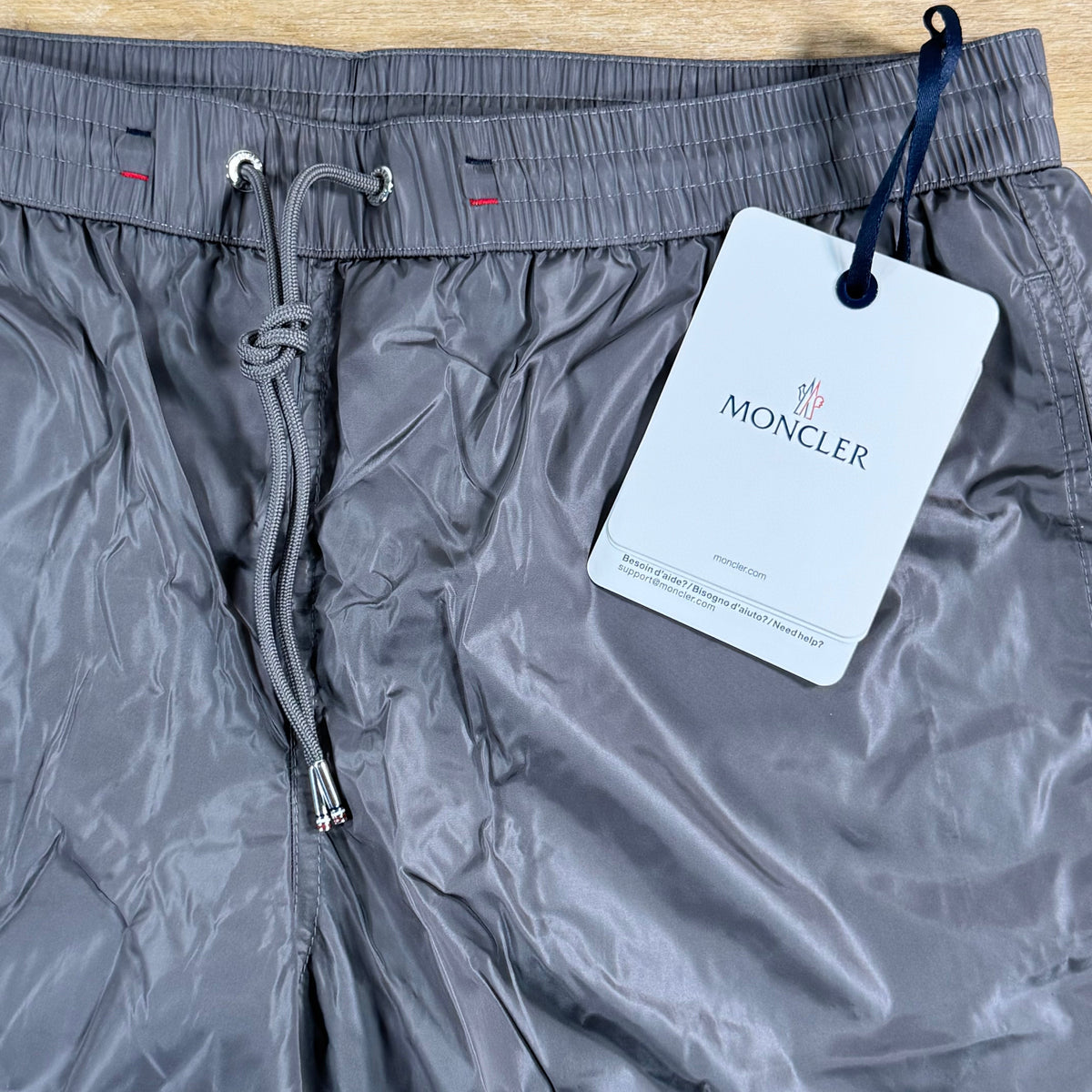 Moncler Tricolor Logo Patch Swim Shorts in Grey