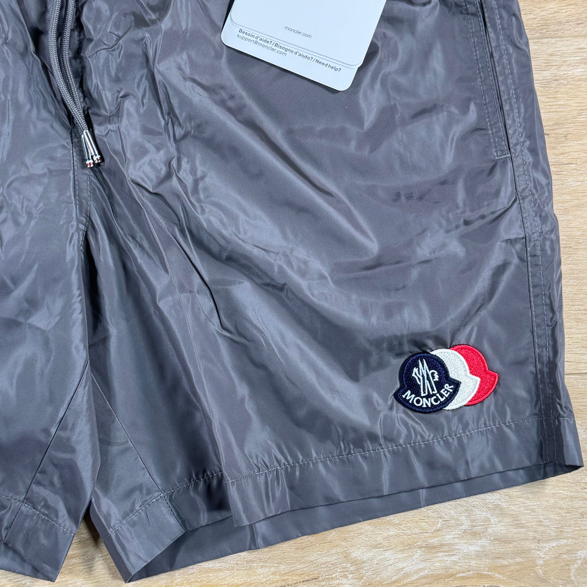 Moncler Tricolor Logo Patch Swim Shorts in Grey