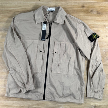 Stone Island Mercerised Cotton Ripstop Overshirt in Desert