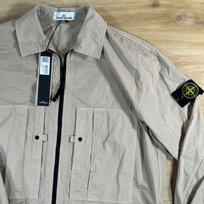 Stone Island Mercerised Cotton Ripstop Overshirt in Desert