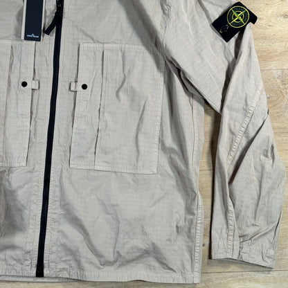 Stone Island Mercerised Cotton Ripstop Overshirt in Desert