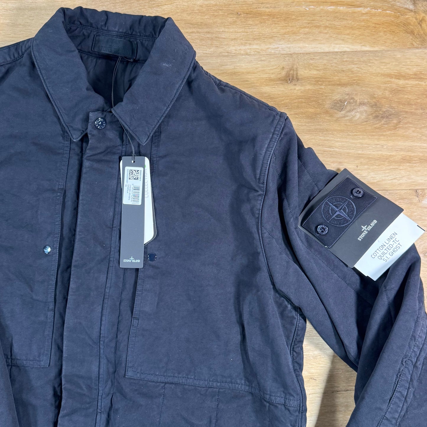 Stone Island Ghost Linen Quilted-TC Padded Coach Jacket in Navy