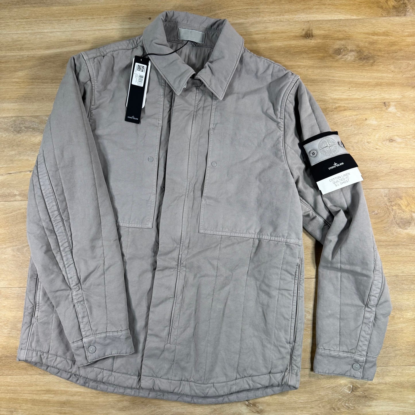 Stone Island Ghost Linen Quilted-TC Padded Coach Jacket in Dust Grey