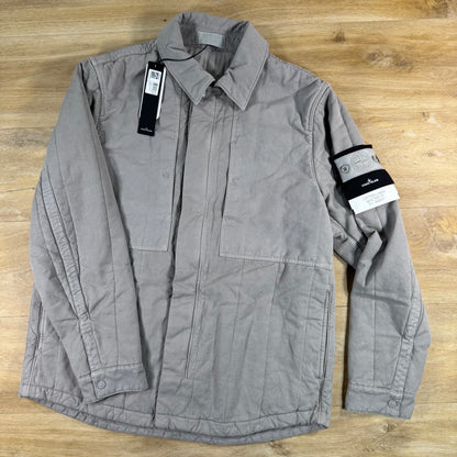 Stone Island Ghost Linen Quilted-TC Padded Coach Jacket in Dust Grey