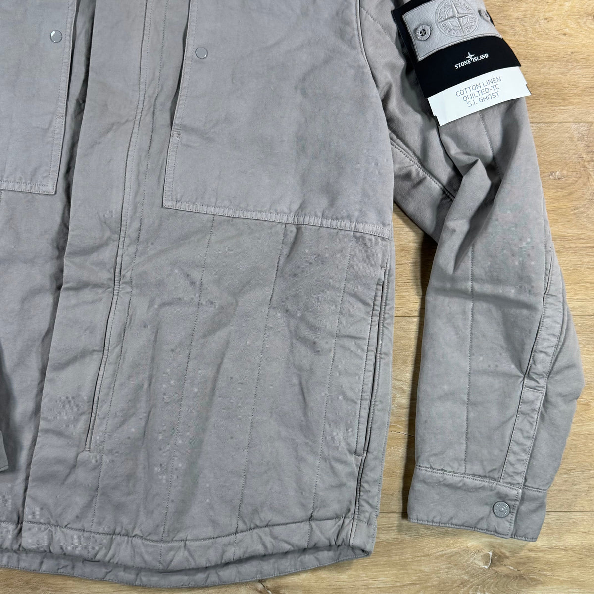 Stone Island Ghost Linen Quilted-TC Padded Coach Jacket in Dust Grey
