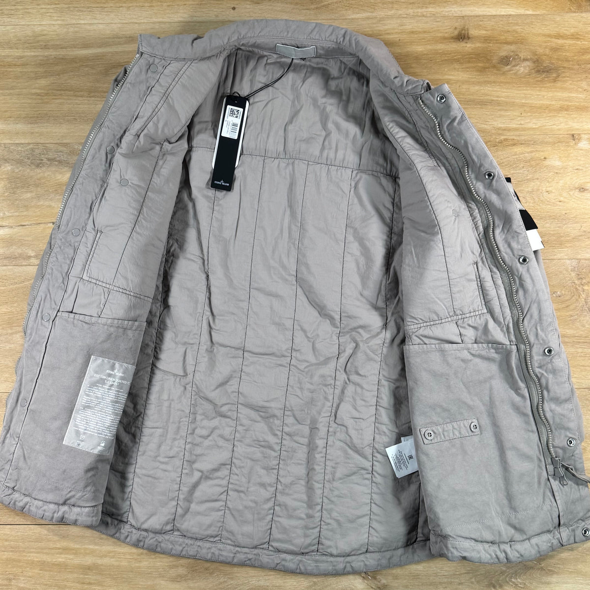 Stone Island Ghost Linen Quilted-TC Padded Coach Jacket in Dust Grey