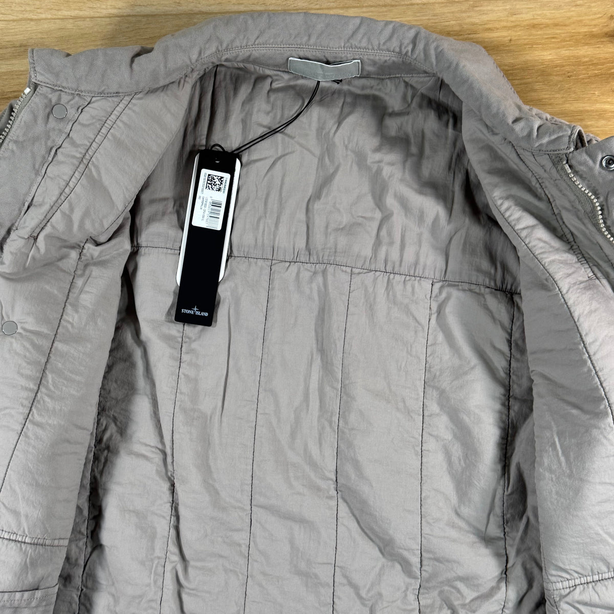 Stone Island Ghost Linen Quilted-TC Padded Coach Jacket in Dust Grey