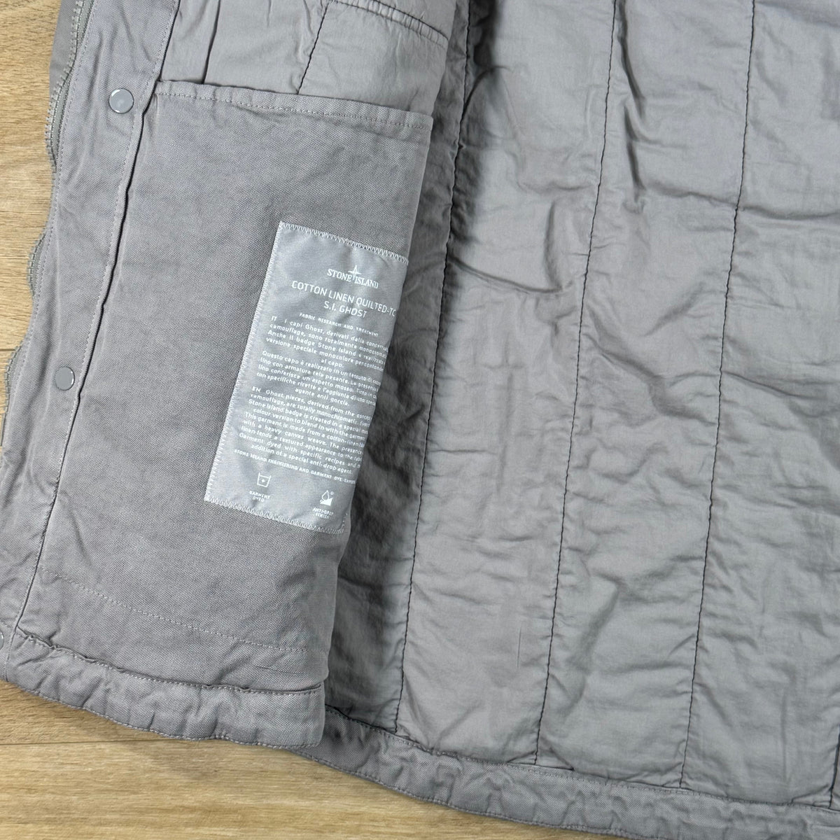 Stone Island Ghost Linen Quilted-TC Padded Coach Jacket in Dust Grey