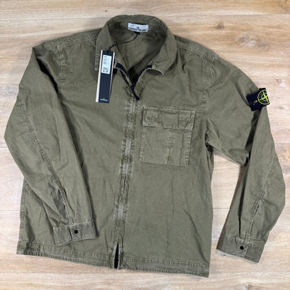 Stone Island Brushed Old Effect Overshirt in Military Green