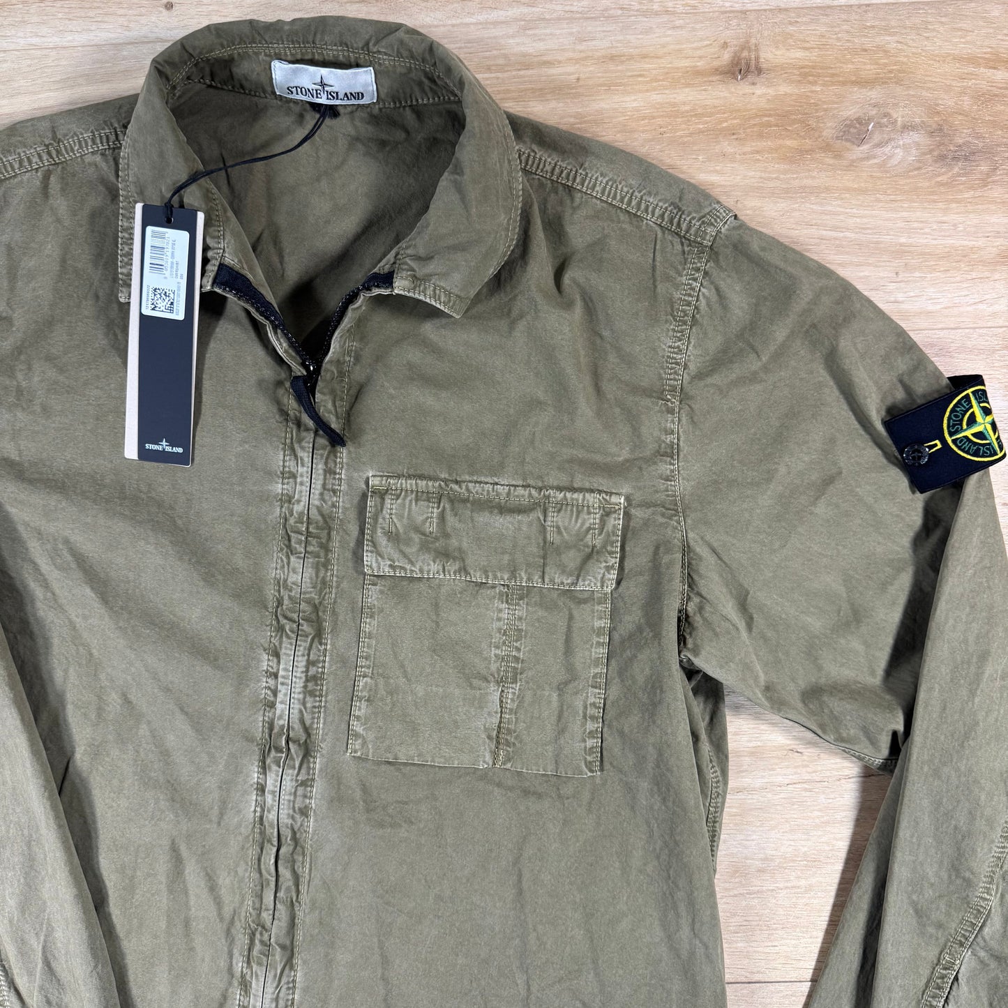 Stone Island Brushed Old Effect Overshirt in Military Green