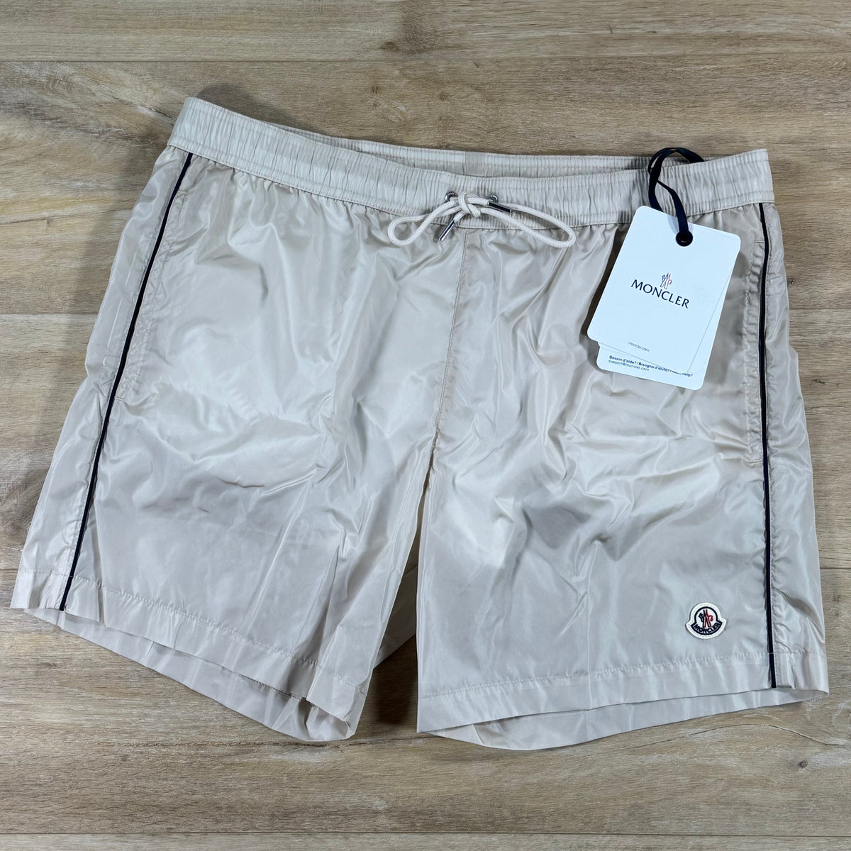 Moncler Logo Patch Swim Shorts in Beige