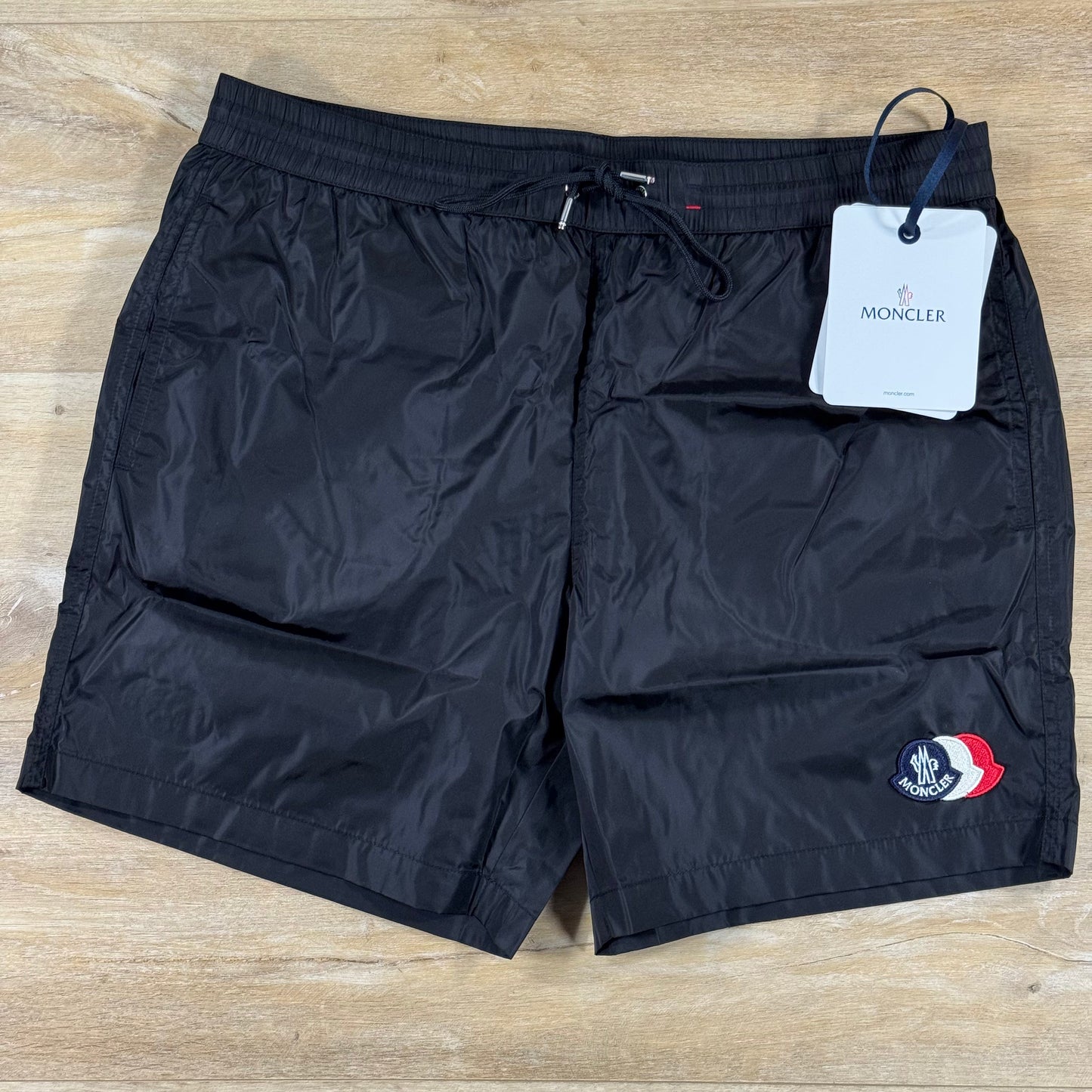 Moncler Tricolor Logo Patch Swim Shorts in Black