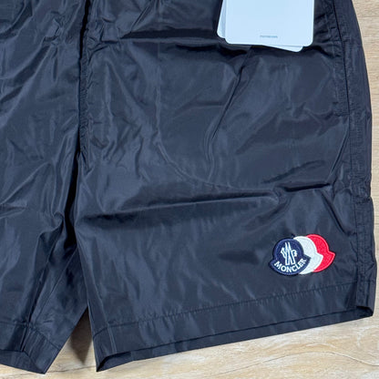 Moncler Tricolor Logo Patch Swim Shorts in Black