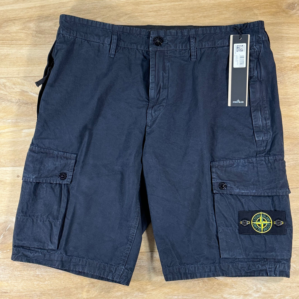 Stone Island Brushed Canvas 'Old Effect' Cargo Shorts in Navy