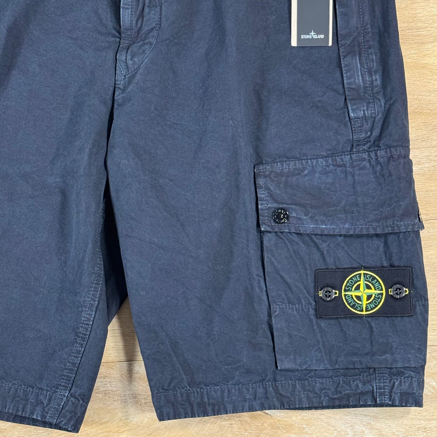 Stone Island Brushed Canvas 'Old Effect' Cargo Shorts in Navy