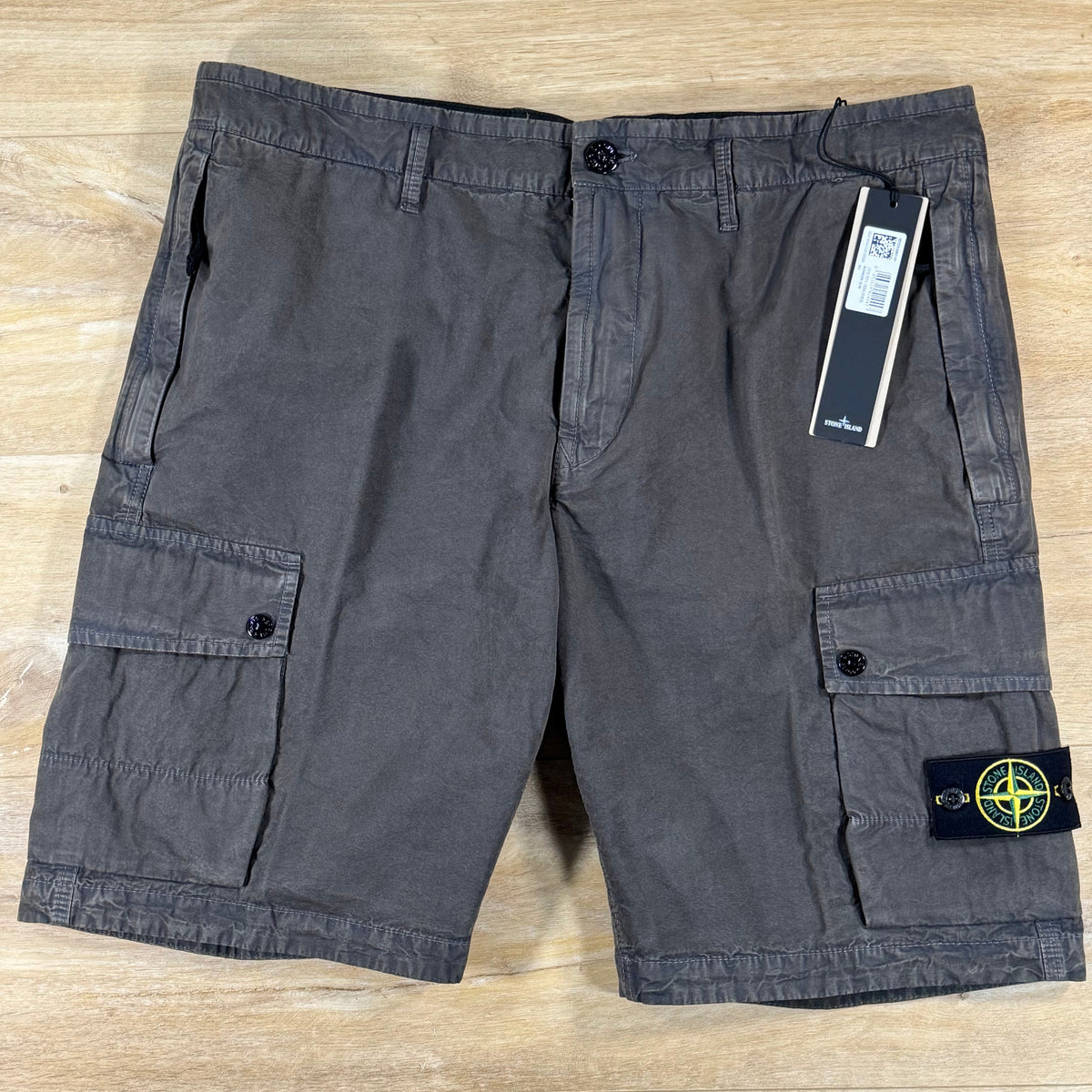 Stone Island Brushed Canvas 'Old Effect' Cargo Shorts in Charcoal Grey